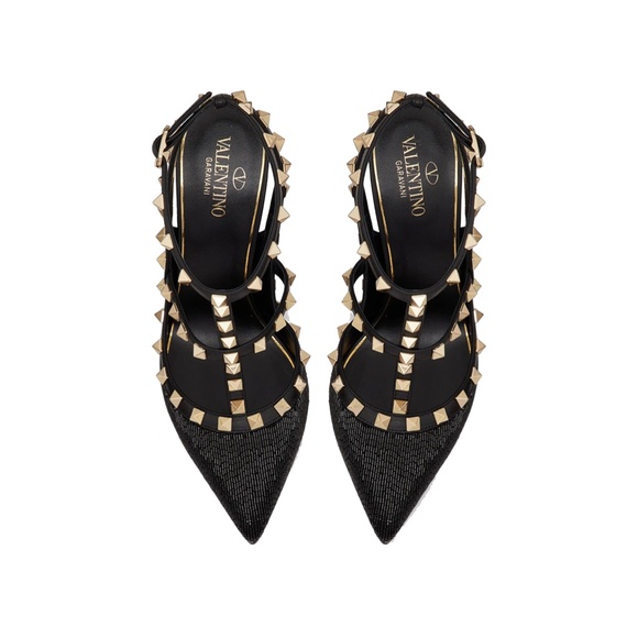 Valentino Black and Gold Studded Heels - Picture 3 of 7
